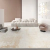 The living room carpet is modern, cream, Nordic style, striped and light luxury. The bedroom has a sofa in front of the bed, a coffee table and floor MATS that are easy to maintain details Picture